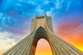 Sunset view of Azadi Tower Freedom Tower in Tehran, Iran.